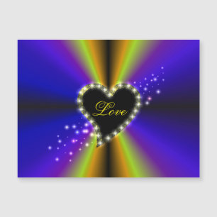 Carte Magnétique Coeur noir avec étoiles sur arc-en-ciel jaune viol