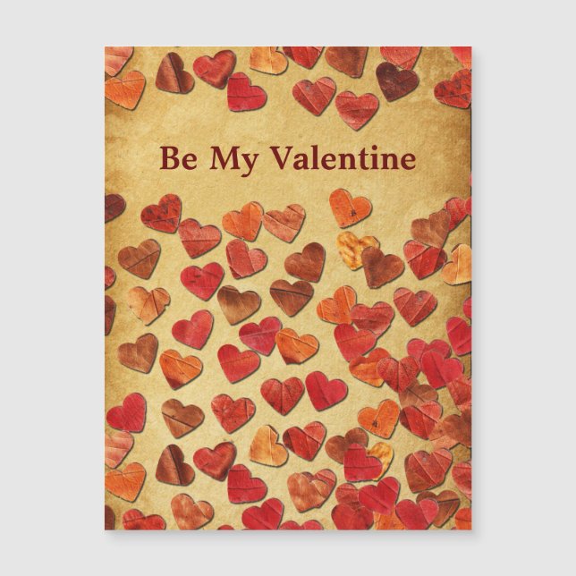 Carte Magnétique Coeurs feuilles d'automne - Saint-Valentin (Devant)