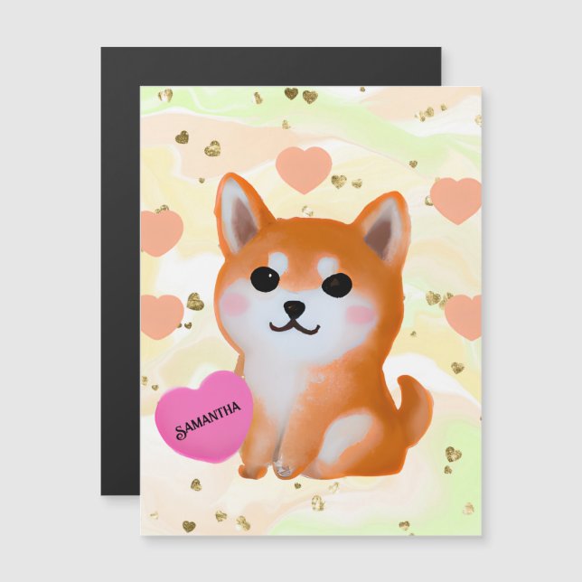 Carte Magnétique Coeurs Shiba Inu mignons | Pour Amoureux des chien (Devant / Derrière)