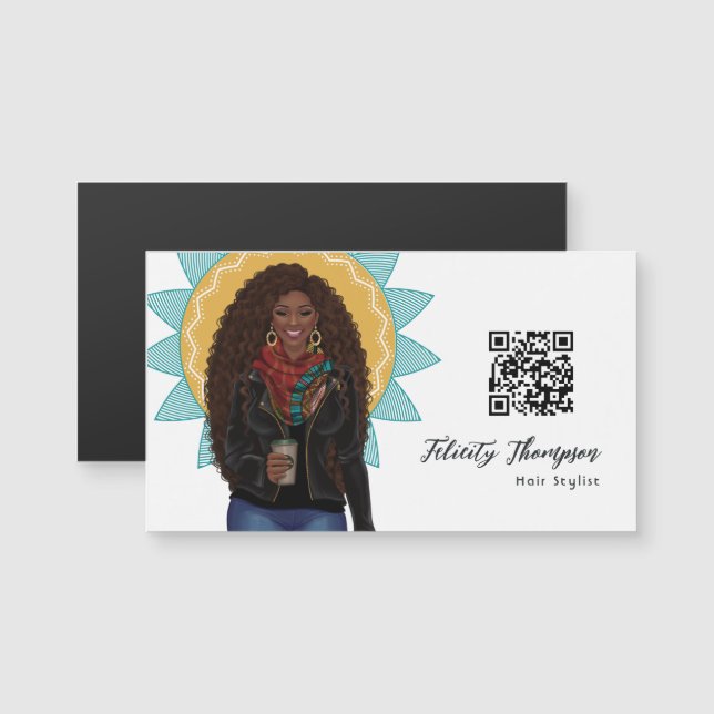 Carte Magnétique Coiffure de mode de la reine noire QR Code (Devant / Derrière)