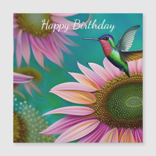Carte Magnétique Colibri et tournesol rose