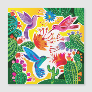 Carte Magnétique Colibris et cactus en fleurs