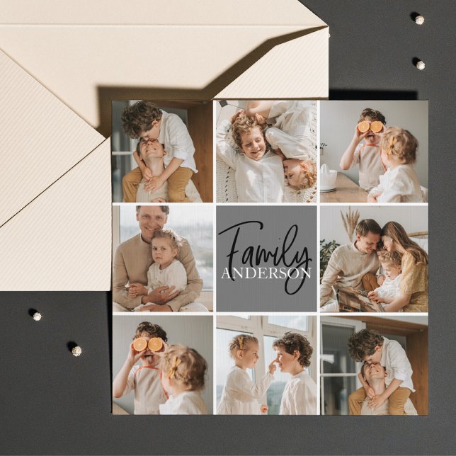 Carte Magnétique Collage familial photo et cadeau gris personnalisé (Créateur téléchargé)