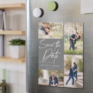 Carte Magnétique Collage Lettré À La Main Enregistrer La Date Gris