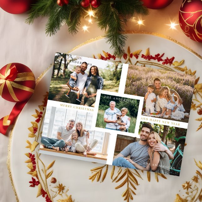 Carte Magnétique Collage Minimalist Merry Christmas Photos Family (Collage Minimalist Merry Christmas Photo Family Holidays Magnet Card.)