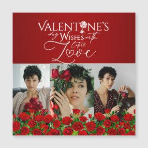 Carte Magnétique Collage photo de la Saint-Valentin avec rose rouge