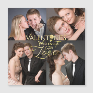 Carte Magnétique Collage photo élégant de la Saint-Valentin en or
