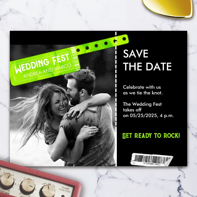 Carte Magnétique Concert de Mariage de rock et de roll Enregistrer  (Wedding Ticket Boarding Pass Music Festival Save The Date)