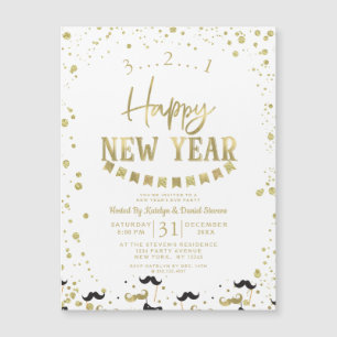 Carte Magnétique Confetti à huile blanche et or fête du réveillon d