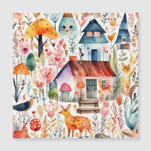 Carte Magnétique Cottage noyau floral de campagne animaux maisons