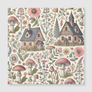 Carte Magnétique Cottagecore Champignons et motifs floraux