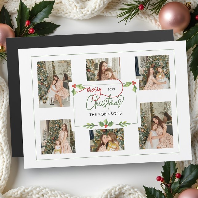 Carte Magnétique Couleur d'eau douce Holly Joyeux Noël Multi Photo (Créateur téléchargé)
