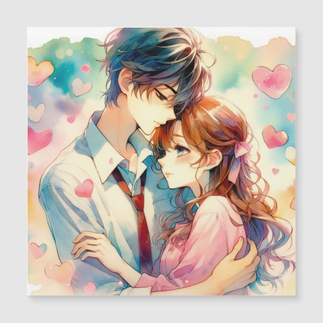 Carte Magnétique Couple mignonne Anime en amour (Devant)