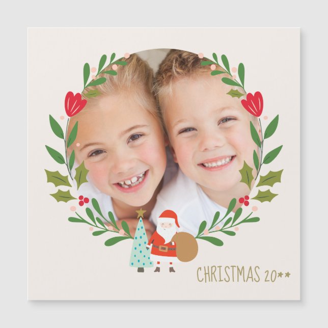 Carte Magnétique Couronne de Noël Photo (Devant)