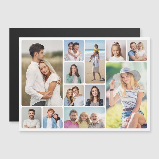 Carte Magnétique Créez vos propres angles ronds 12 Photo Collage (Devant / Derrière)