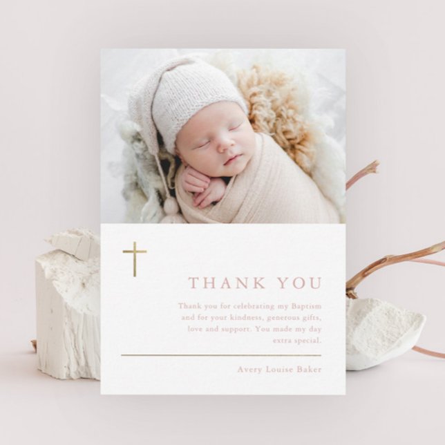 Carte Magnétique Croix minimaliste d'or moderne photo Baptême Merci (Créateur téléchargé)