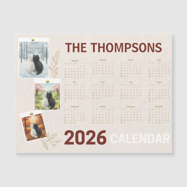 Carte Magnétique Custom 2026  Calendar with Seasonal Cat (Devant)