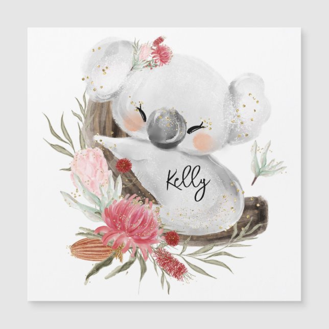 Carte Magnétique Cute Baby Koala Gold Speckle Nom personnalisé (Devant)