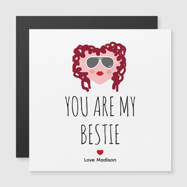 Carte Magnétique Cute Bestie Rose Rouge Coeur BFF Valentines (Devant / Derrière)