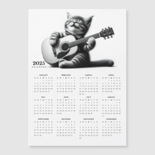 Carte Magnétique Cute Cat Guitariste Écarf 2025 Calendrier magnétiq