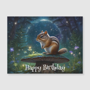 Carte Magnétique Cute Chipmunk sur Champignons dans le Jardin Magiq