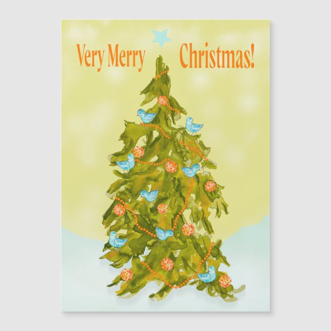 Carte Magnétique Cute Christmas Tree with Blue Birds (Devant)