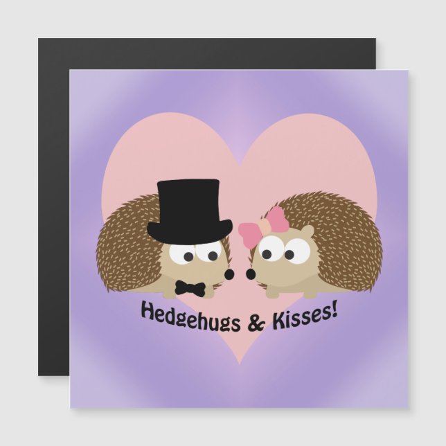 Carte magnétique Cute et Funny Hedgehugs et Kisses (Devant / Derrière)