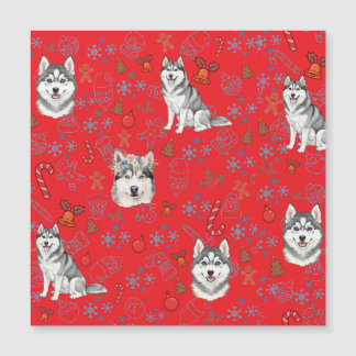 Carte Magnétique Cute Husky Dog Christmas Winter Seamless Pattern 