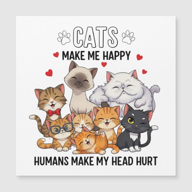 Carte Magnétique Cute Pack of Happy Cats (Devant)