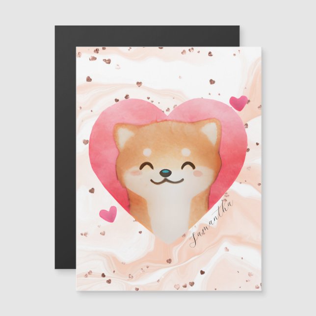 Carte Magnétique Cute Shiba Inu dans un coeur (Devant / Derrière)
