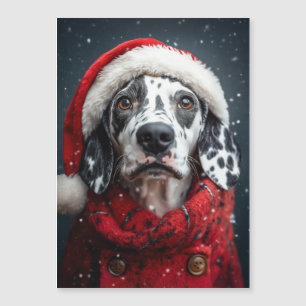 Carte Magnétique Dalmatien festif en tenue de Père Noël