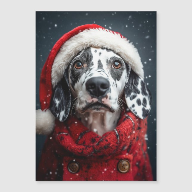 Carte Magnétique Dalmatien festif en tenue de Père Noël (Devant)