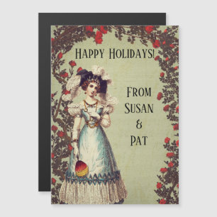 Carte Magnétique Dame victorienne dans la Rose rouge jardin avec ve