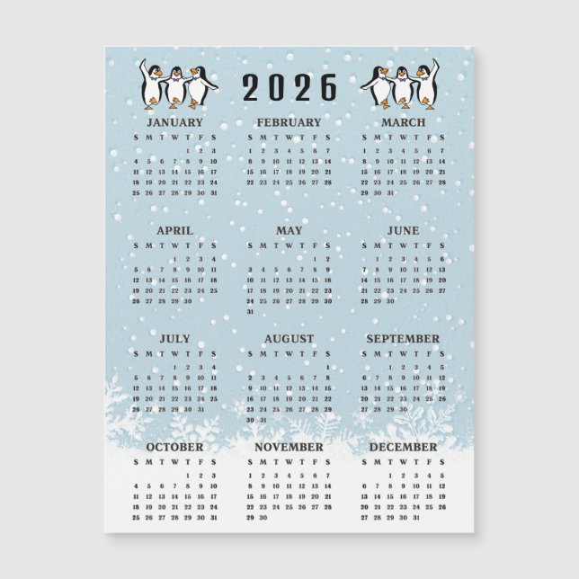 Carte Magnétique Dancing Penguins 2026 Calendar Magnetic Card (Devant)