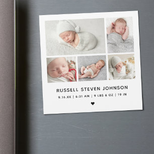 Carte magnétique d'annonce de naissance avec 5 pho