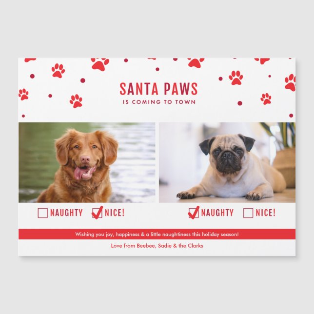 Carte magnétique de Noël à deux chiens (Devant)