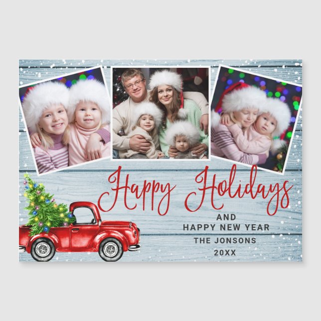 Carte magnétique de Noël avec camion rouge 3 Photo (Devant)