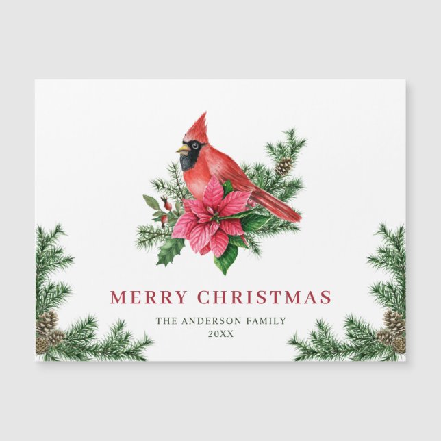 Carte magnétique de Noël Cardinal Rouge (Devant)