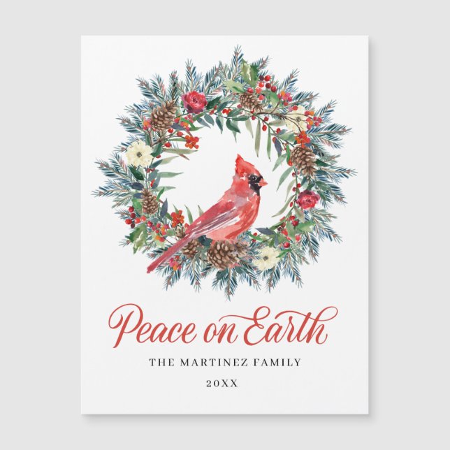 Carte magnétique de Noël Cardinal Wreath (Devant)
