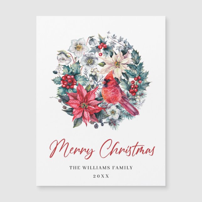 Carte magnétique de Noël du cardinal Holly Berry (Devant)
