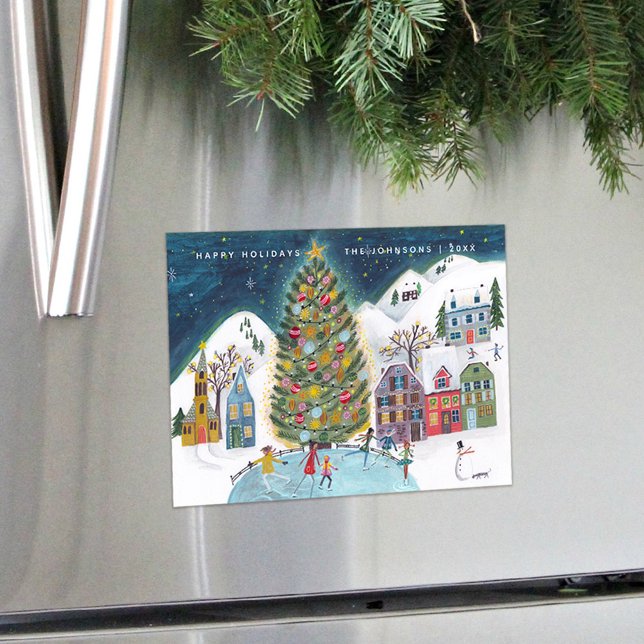 Carte magnétique de Noël du village de la maison d (Cute Winter House Village Christmas Magnetic Card)