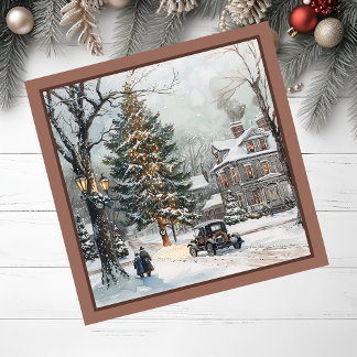 Carte magnétique de Noël vintage Village