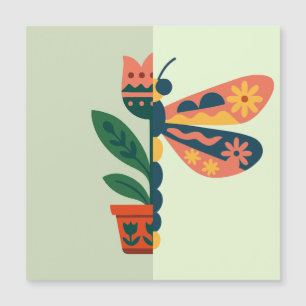 Carte Magnétique Décoration papillon colorée avec éléments floraux