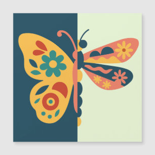 Carte Magnétique Décoration papillon colorée avec éléments floraux