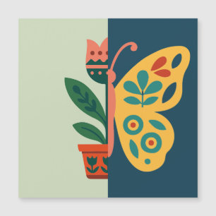 Carte Magnétique Décoration papillon colorée avec éléments floraux