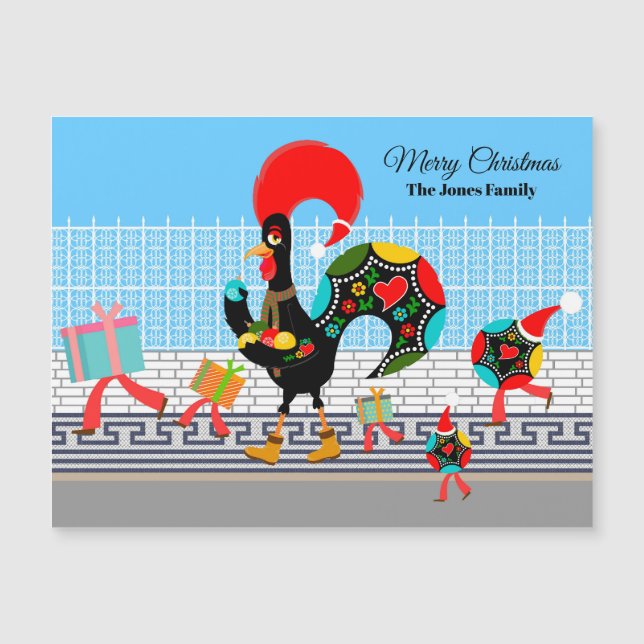 Carte Magnétique Défilé portugais de cadeaux de coq et de Baubles (Devant)