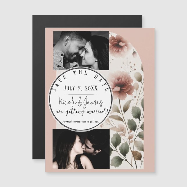 Carte Magnétique Desert Rose Rose & Vert Floral Enregistrer La Date (Devant / Derrière)
