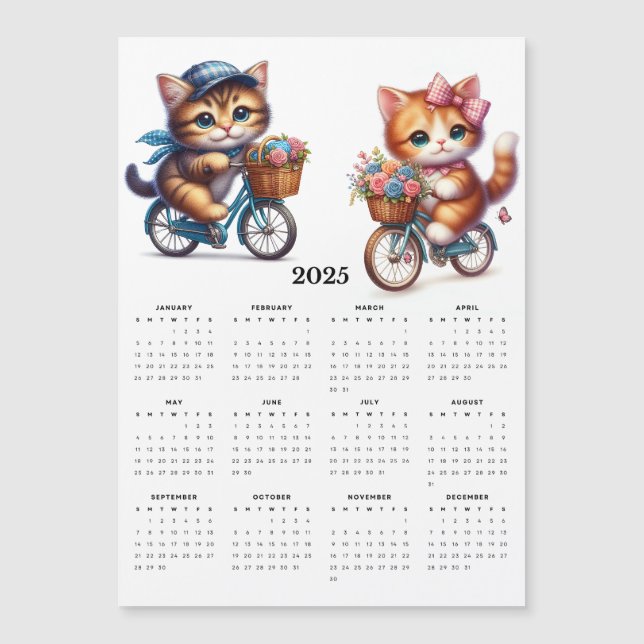 Carte Magnétique Deux beaux chats équitation bicyclettes 2025 Magne (Devant)