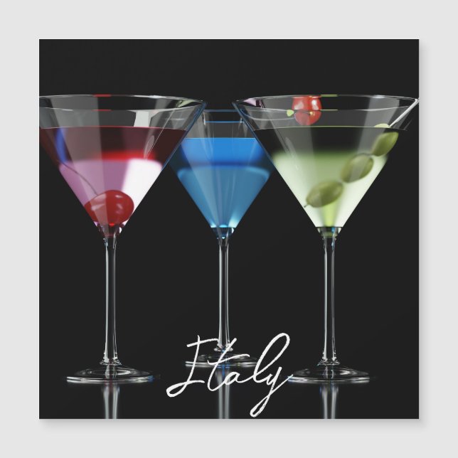 Carte Magnétique Différents cocktails dans des lunettes à martini n (Devant)