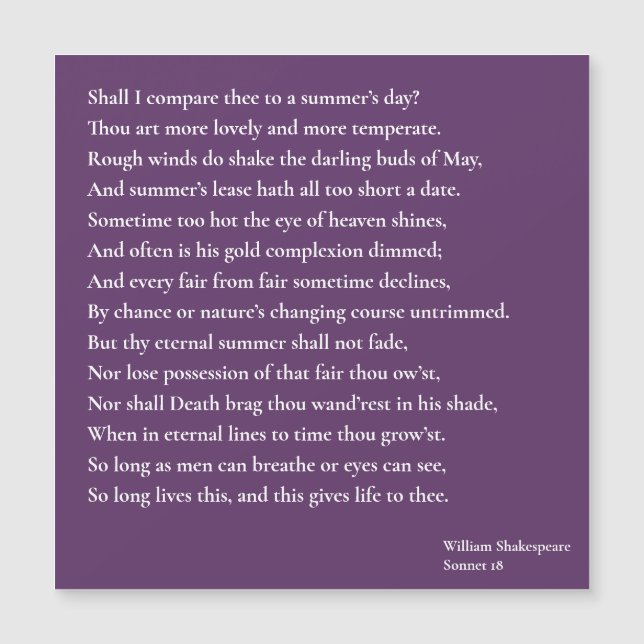 Carte Magnétique Dois-je te comparer à une journée d'été ? sonnet 1 (Devant)
